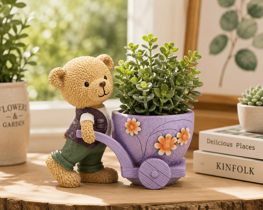 PotPop Teddy Bear Watering Can Planter – Cute Resin Planter Pot | Adorable Home & Desk Decor