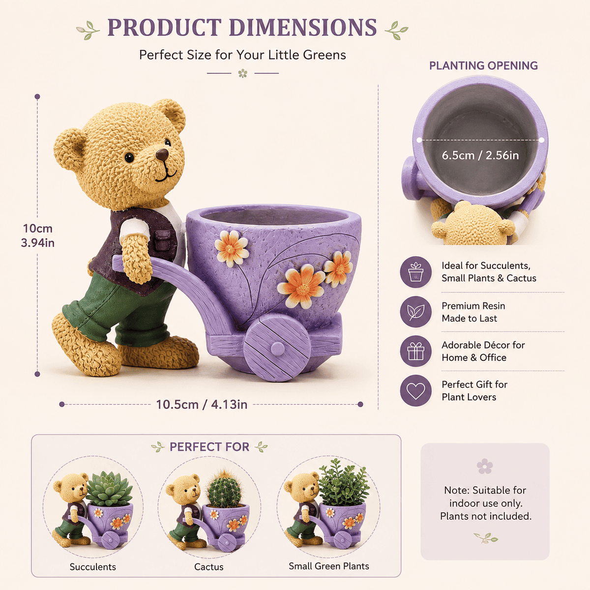 PotPop Teddy Bear Watering Can Planter – Cute Resin Planter Pot | Adorable Home & Desk Decor