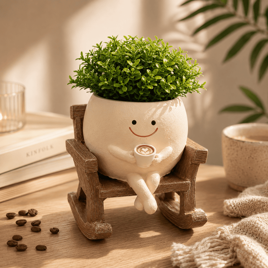 Coffee Chair Resin Planter Pot for Indoor Plants | Cute Desk Decor by PotPop