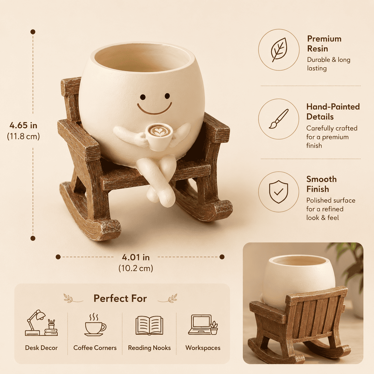 Coffee Chair Resin Planter Pot for Indoor Plants | Cute Desk Decor by PotPop