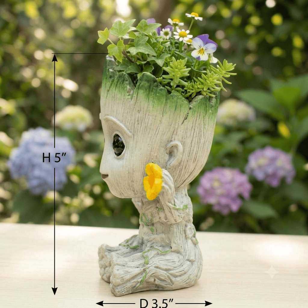 PotPop Groot Planter Pot for Indoor Plants | Cute Tree Character Resin Plant Pot| Desk Decor for Home & Office
