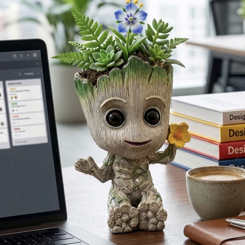 PotPop Groot Planter Pot for Indoor Plants | Cute Tree Character Resin Plant Pot| Desk Decor for Home & Office