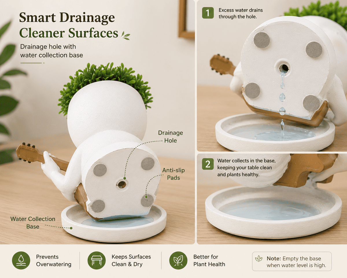 PotPop Musician Lady Planter Pot – Cute Resin Face Planter | Unique Desk Decor & Gift for Music Lovers