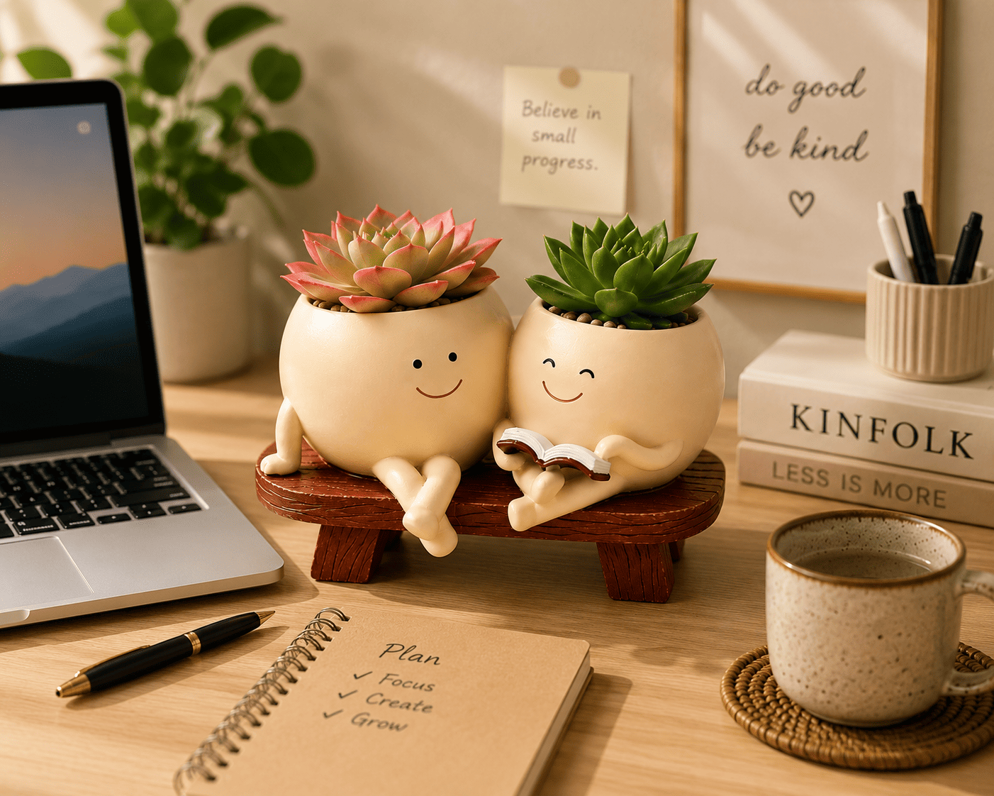 PotPop Story Time Duo Planter – Cute Double Resin Planter for Indoor Plants | Unique Gift for Plant Lovers