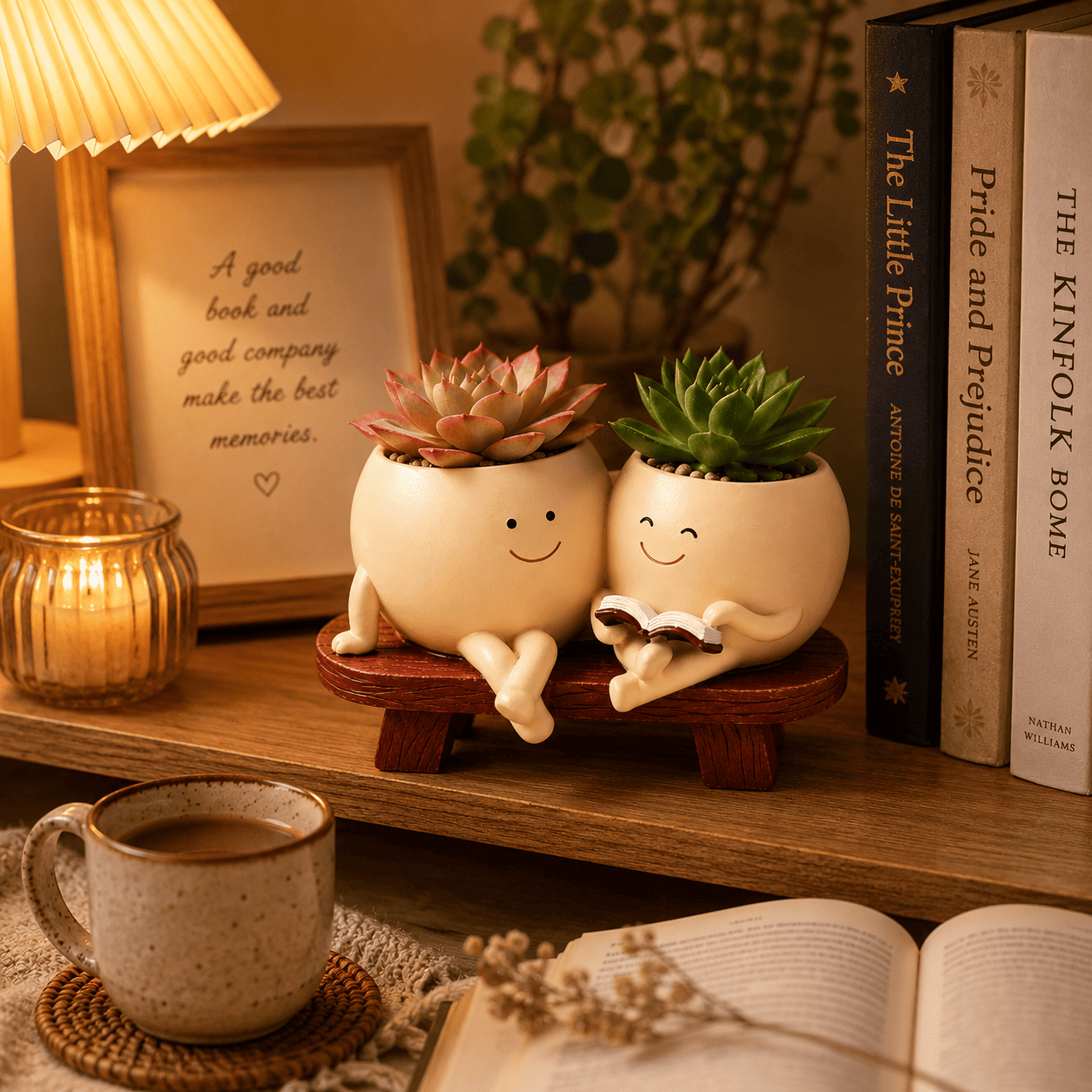 PotPop Story Time Duo Planter – Cute Double Resin Planter for Indoor Plants | Unique Gift for Plant Lovers