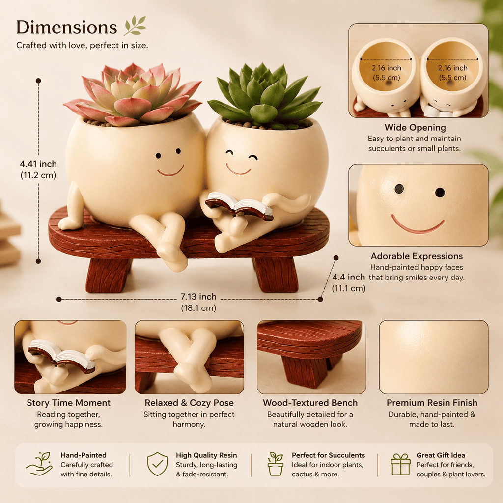 PotPop Story Time Duo Planter – Cute Double Resin Planter for Indoor Plants | Unique Gift for Plant Lovers
