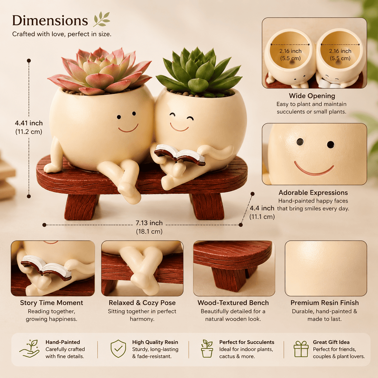PotPop Story Time Duo Planter – Cute Double Resin Planter for Indoor Plants | Unique Gift for Plant Lovers