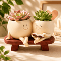 PotPop Story Time Duo Planter – Cute Double Resin Planter for Indoor Plants | Unique Gift for Plant Lovers