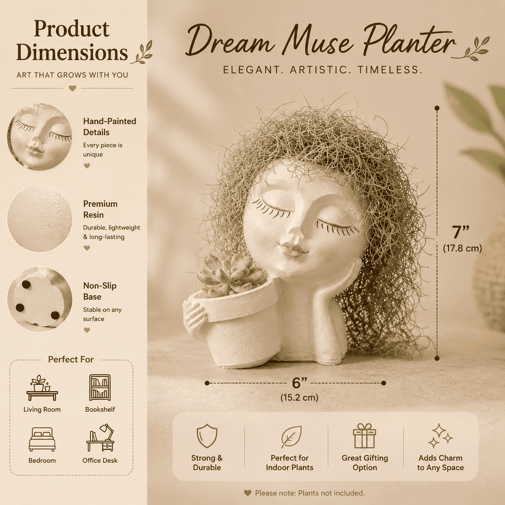 Dream Muse Face Resin Planter Pot for Indoor Plants | Artistic Home Decor by PotPop