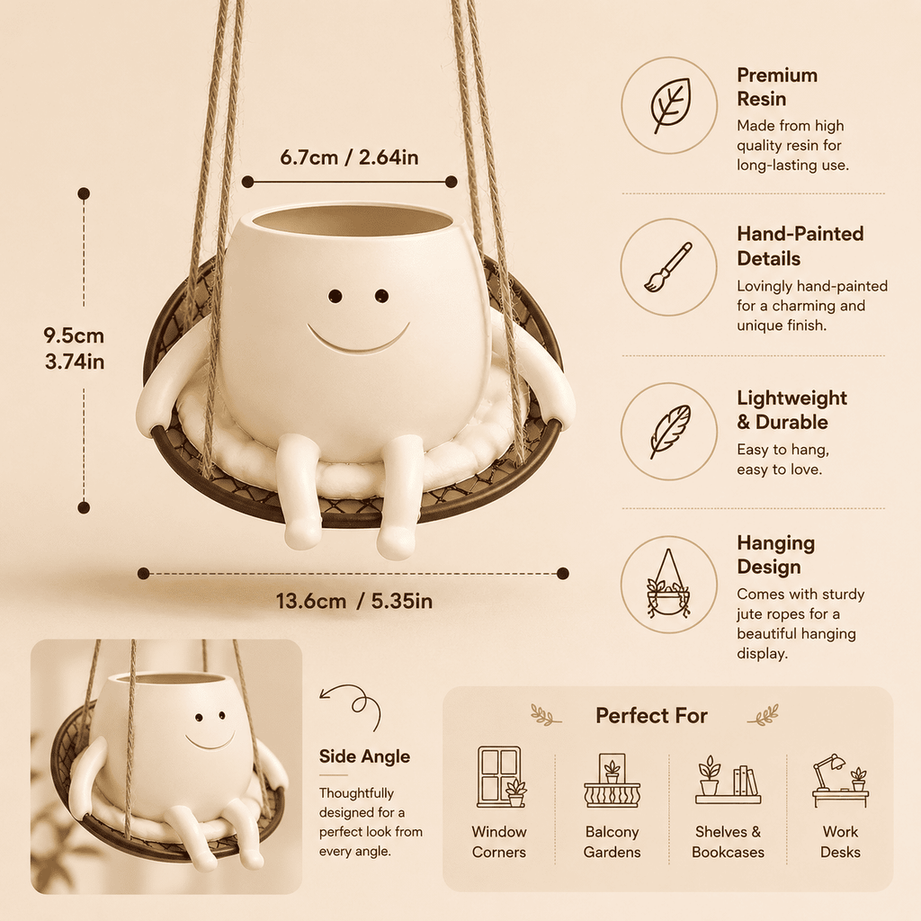 Cute Swing Resin Planter Pot for Indoor Plants | Swing Joy Planter by PotPop