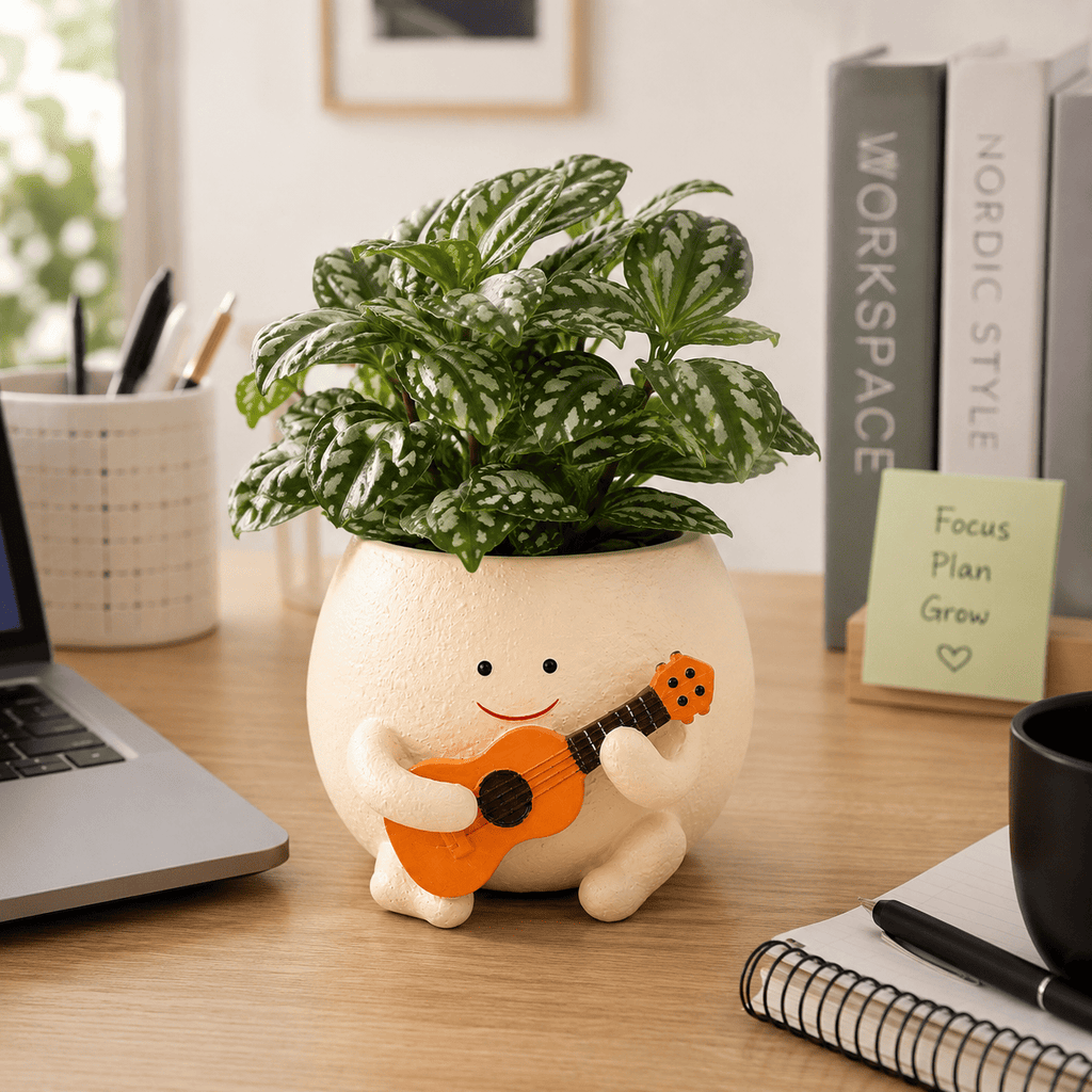 Cute Musician Planter Pot with Guitar for Indoor Plants | Melody Buddy Planter by PotPop