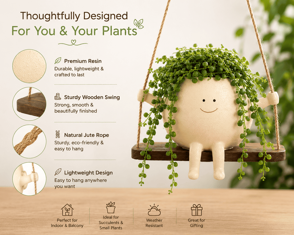Cute Hanging Swing Planter for Indoor Plants | Resin Planter Pot for Balcony By PotPop