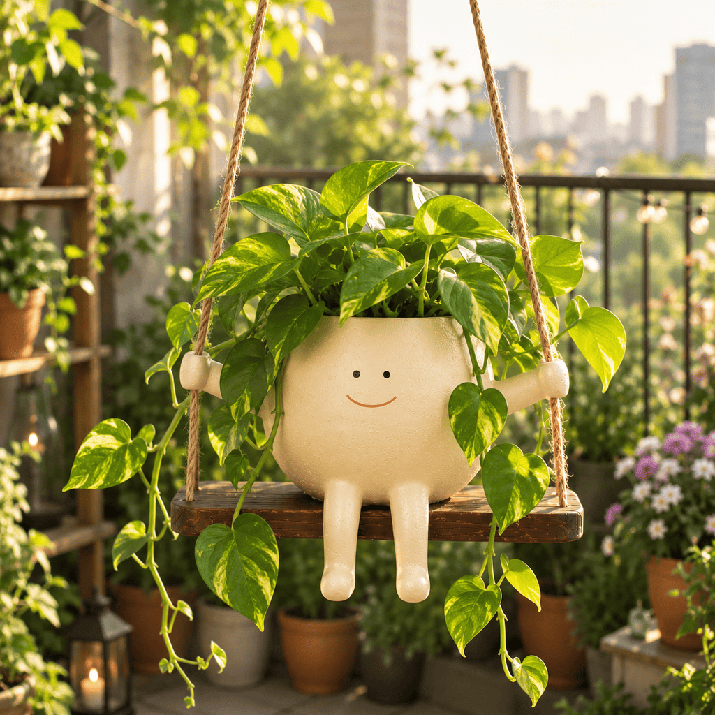 Cute Hanging Swing Planter for Indoor Plants | Resin Planter Pot for Balcony By PotPop