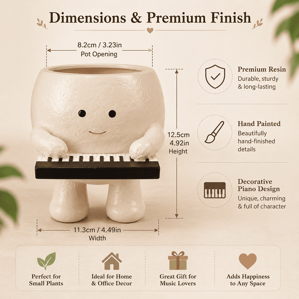 Cute Piano Resin Planter Pot for Indoor Plants | Melody Buddy Planter by PotPop