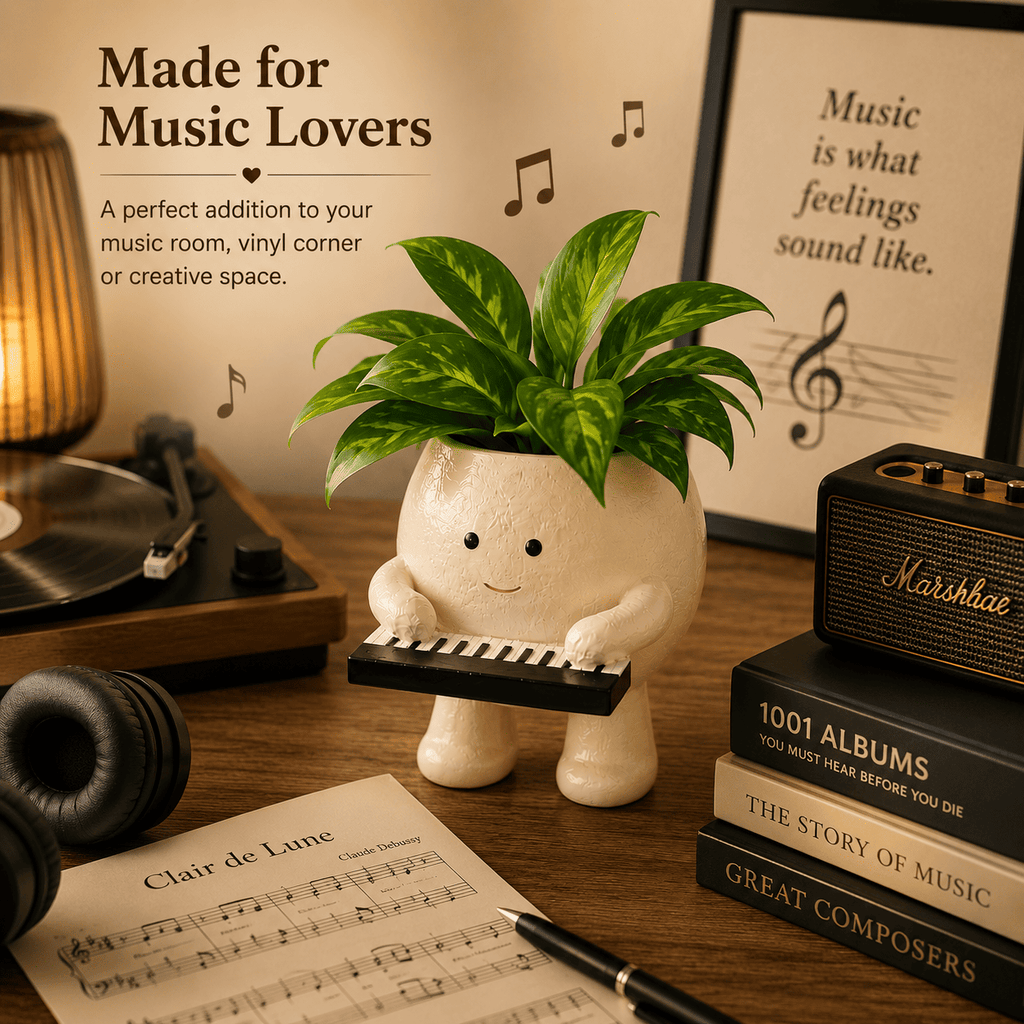 Cute Piano Resin Planter Pot for Indoor Plants | Melody Buddy Planter by PotPop