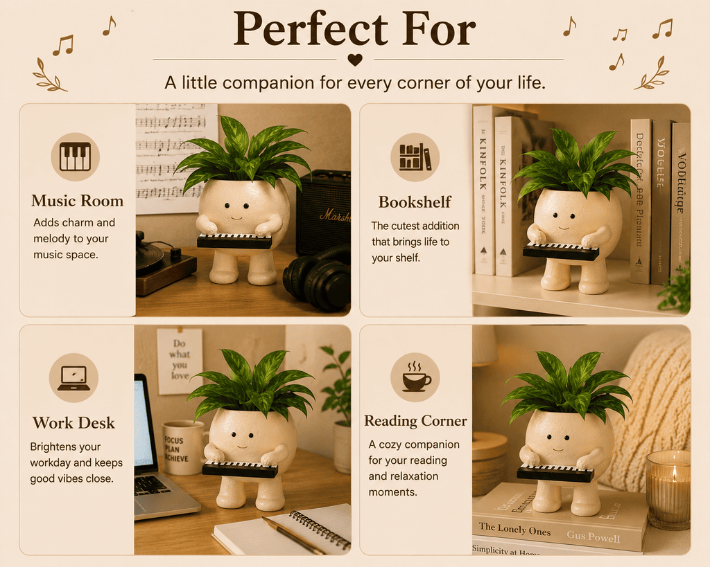 Cute Piano Resin Planter Pot for Indoor Plants | Melody Buddy Planter by PotPop