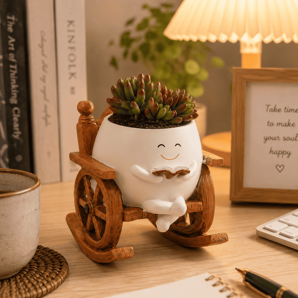 PotPop Story Chair Planter – Cute Reading Resin Planter for Succulents & Indoor Plants