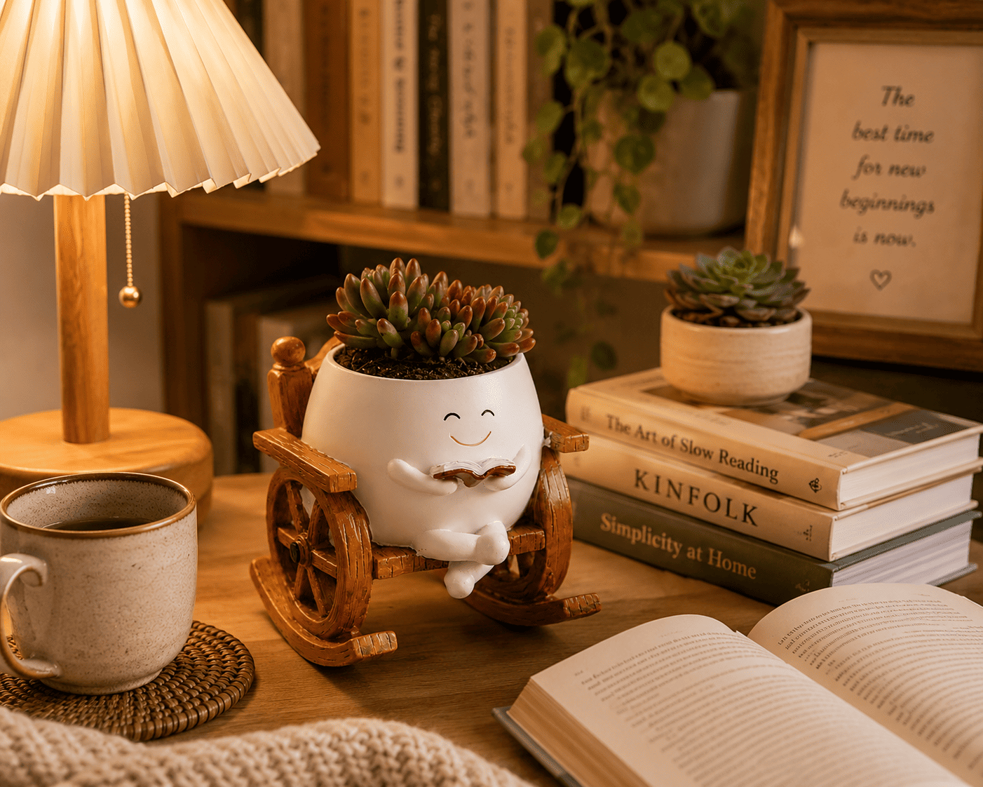PotPop Story Chair Planter – Cute Reading Resin Planter for Succulents & Indoor Plants