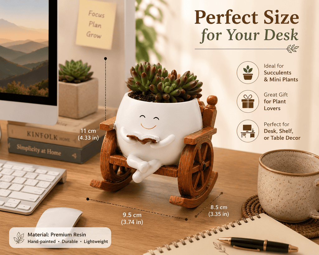 PotPop Story Chair Planter – Cute Reading Resin Planter for Succulents & Indoor Plants