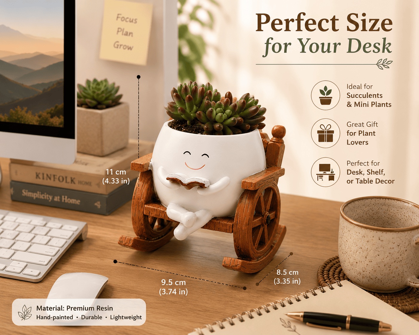 PotPop Story Chair Planter – Cute Reading Resin Planter for Succulents & Indoor Plants