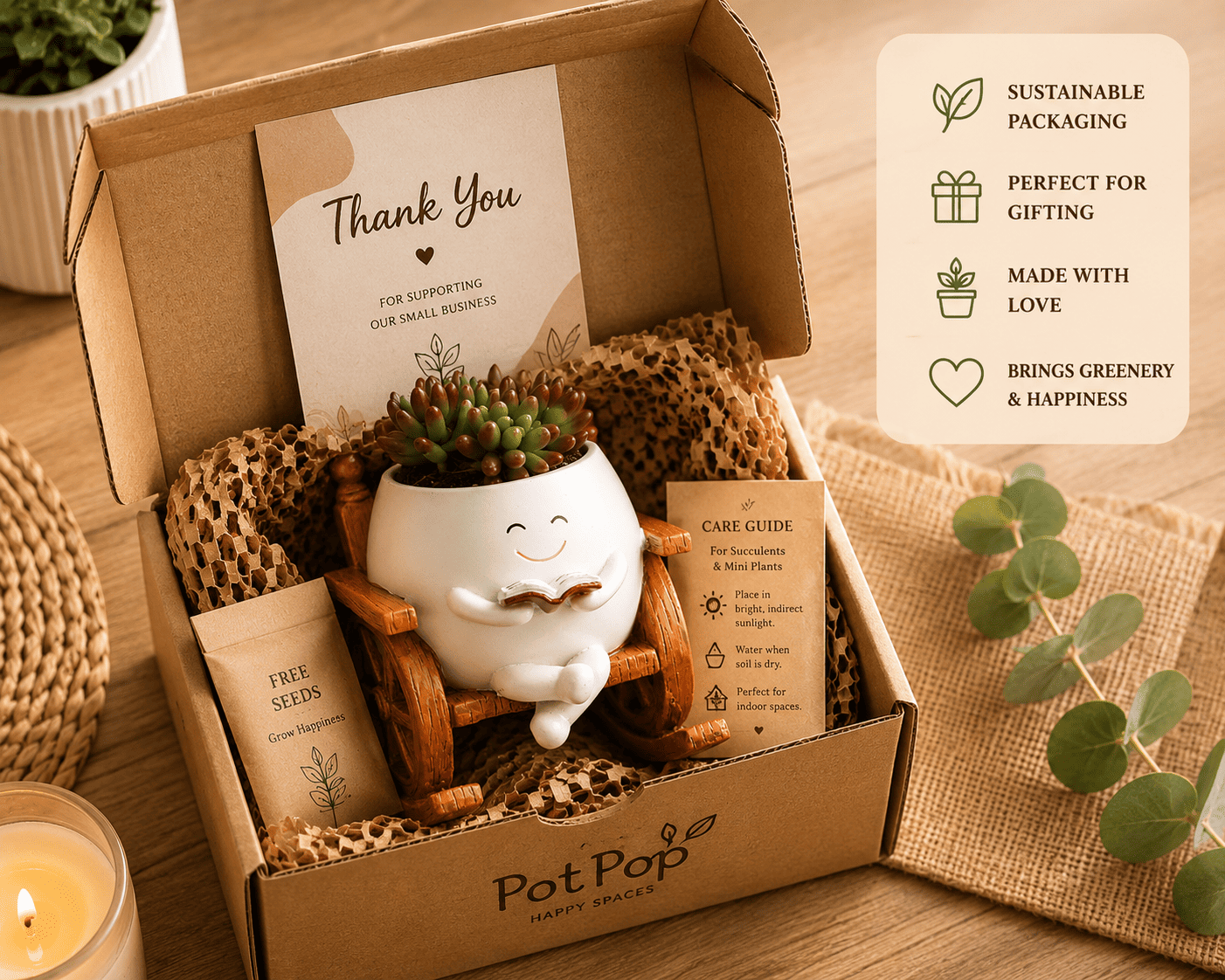 PotPop Story Chair Planter – Cute Reading Resin Planter for Succulents & Indoor Plants