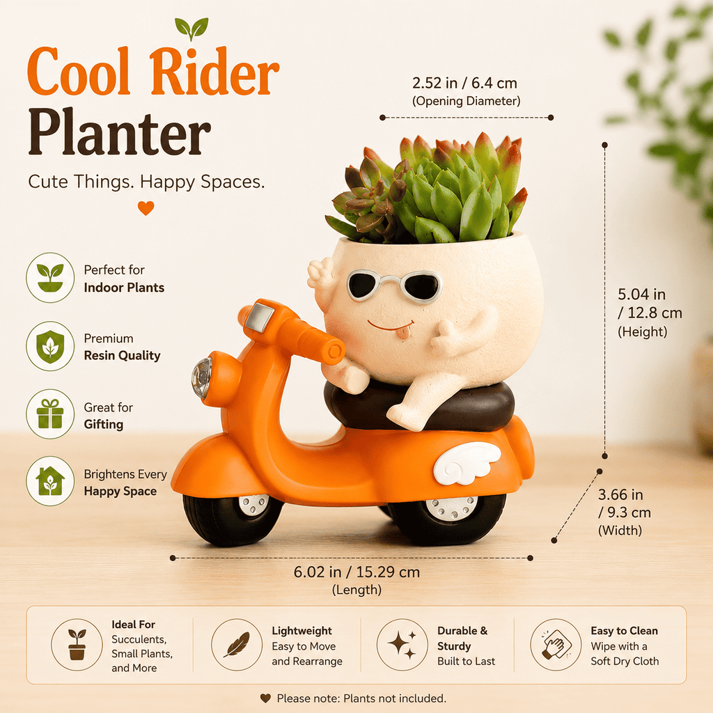 Cute Scooter Resin Planter Pot for Indoor/Desk Plants | Cool Rider Planter by PotPop