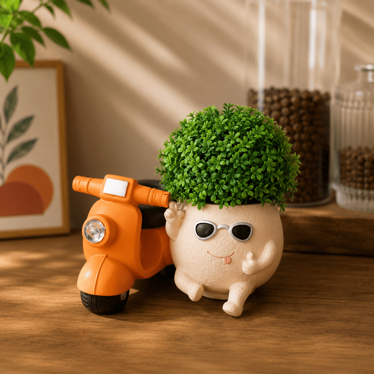 Cute Scooter Resin Planter Pot for Indoor/Desk Plants | Cool Rider Planter by PotPop