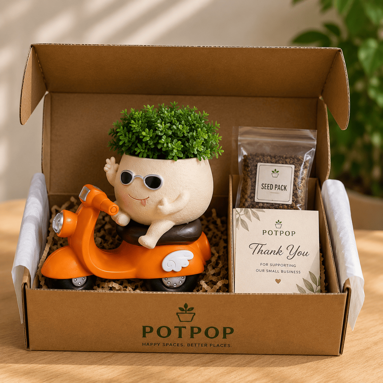 Cute Scooter Resin Planter Pot for Indoor/Desk Plants | Cool Rider Planter by PotPop