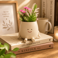 Cute Smiley Planter Pot for Indoor Plants, Resin Flower Pot for Home, Office Desk & Gifts by PotPop