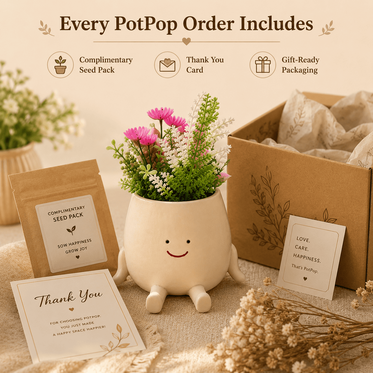 Cute Smiley Planter Pot for Indoor Plants, Resin Flower Pot for Home, Office Desk & Gifts by PotPop