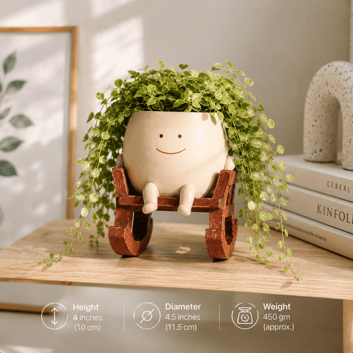Cute Face Sitting Smile Resin Planter Pot on Chair for Indoor/Outdoor Plants | PotPop Decorative Pot