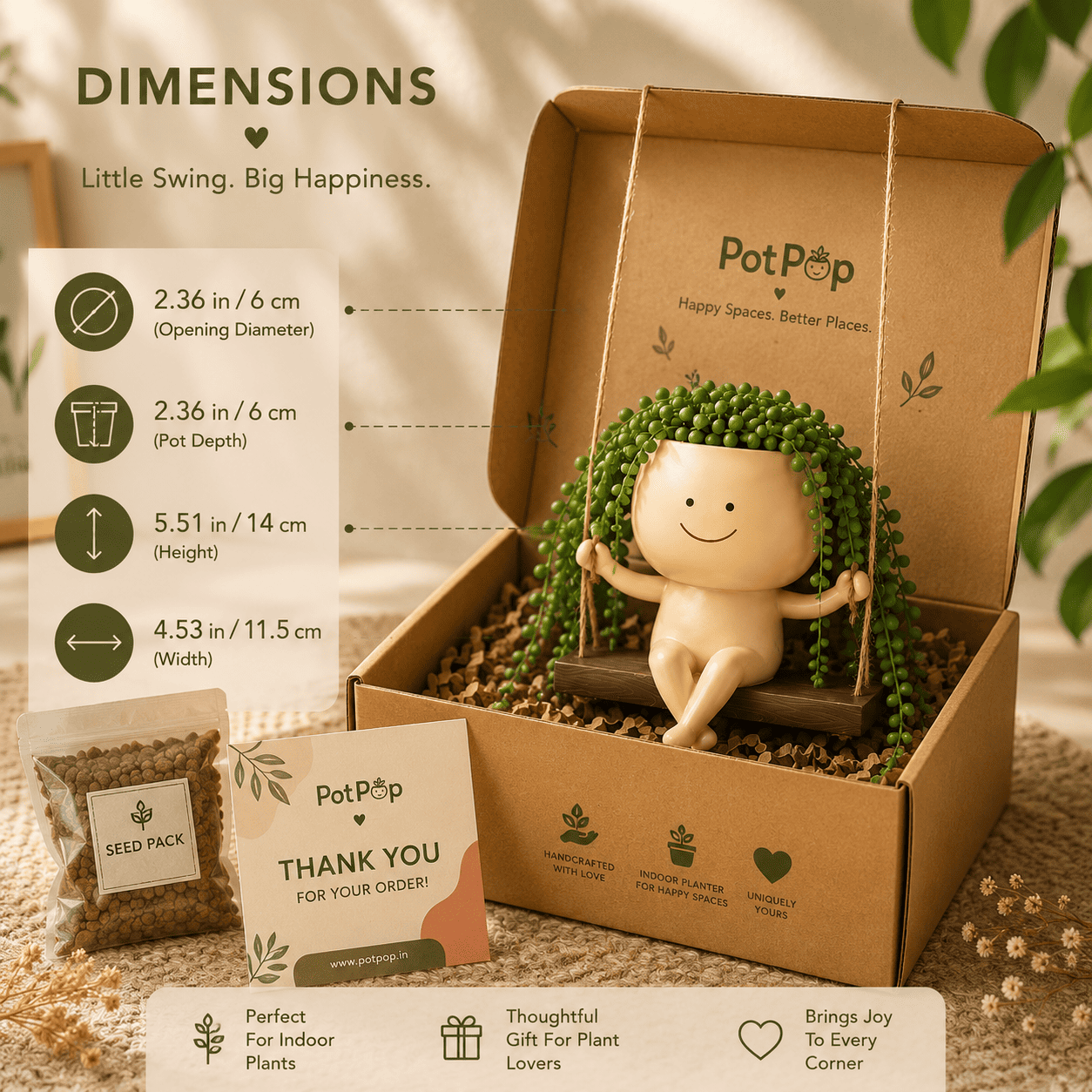 Cute Swing Resin Planter Pot for Indoor/Balcony Plants | Swing Buddy Planter by PotPop