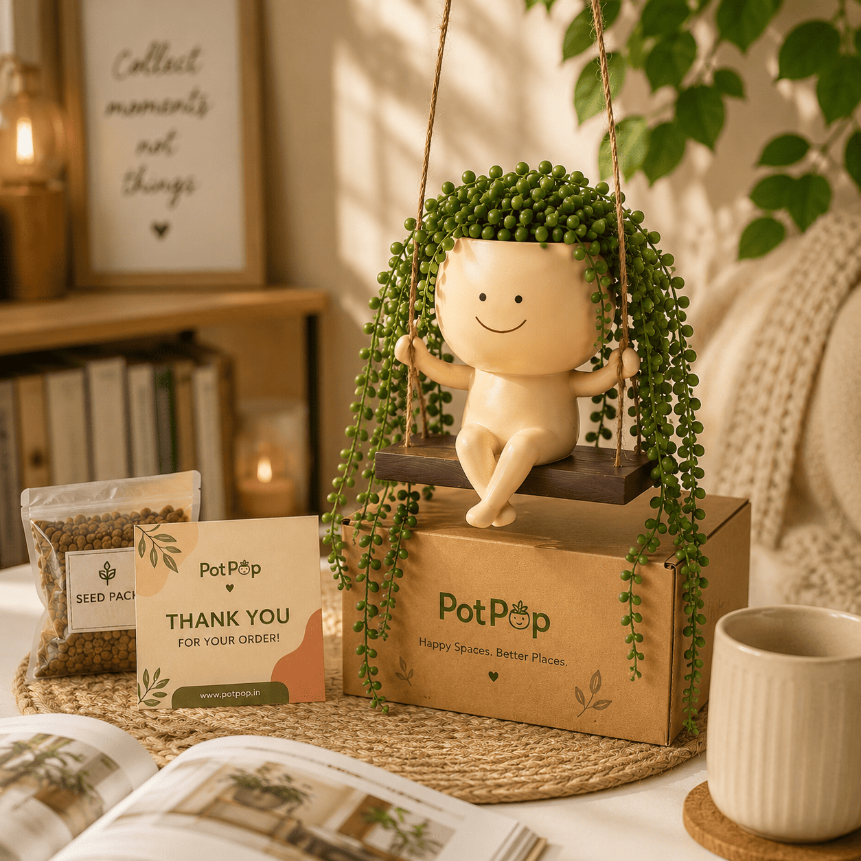 Cute Swing Resin Planter Pot for Indoor/Balcony Plants | Swing Buddy Planter by PotPop